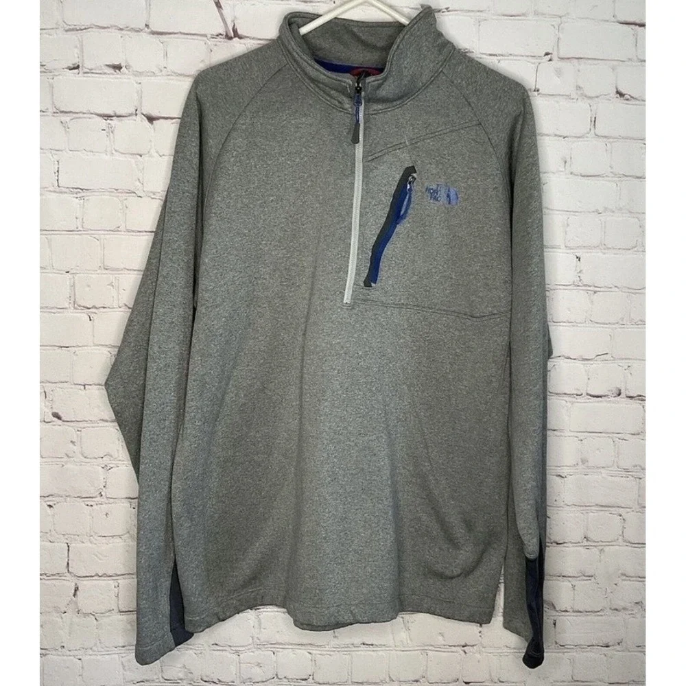 The North Face Men's‎ Gray Fleece Pullover 1/2 Zip Logo Pockets Size M
